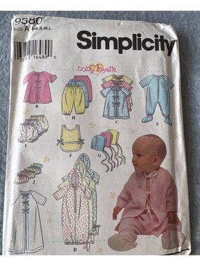 Simplicity 9380 Baby Layette Sewing Pattern Size NB-S-L Uncut Clothing Set